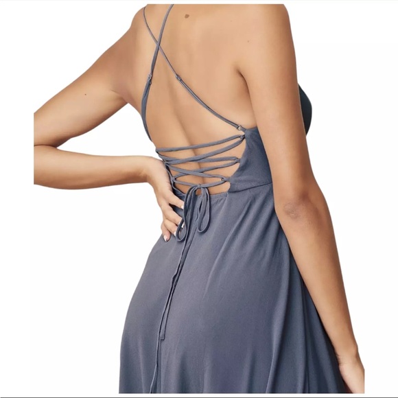 Lulu’s NWT Lace Up High Low Maxi Dress Granite Blue Dress Formal Medium J - Picture 3 of 8